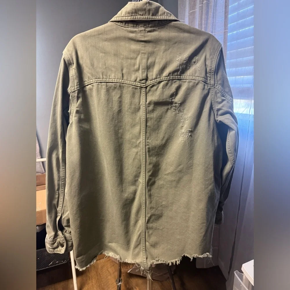 Free People Moonchild Denim Shirt Jacket in Olive Excellent Used Condition.